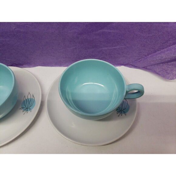 MCM Brookpark Melmac Fantasy Line Joan Luntz 2 Cups & 2 Saucers Turquoise Teal - Picture 3 of 5